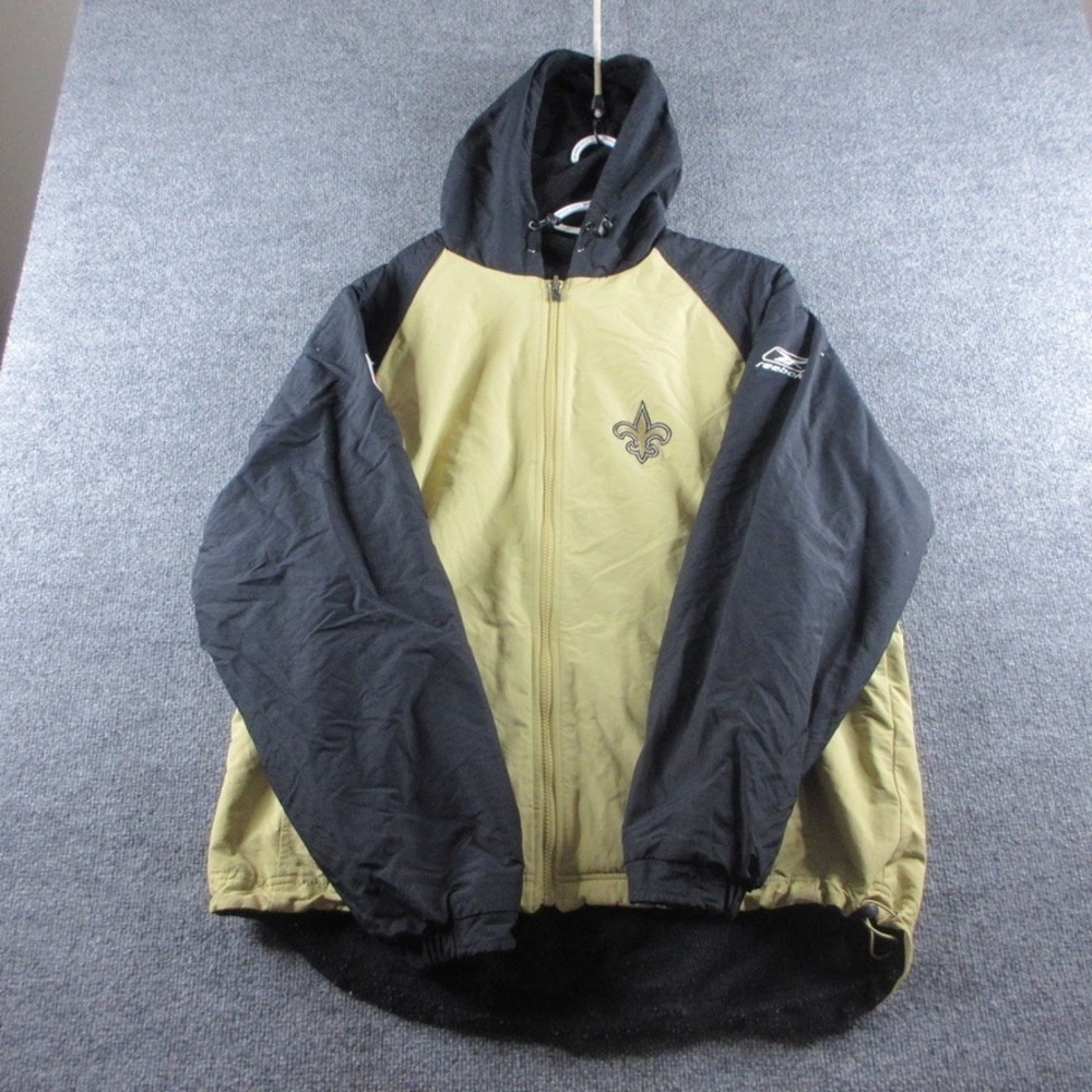 Reebok New Orleans Saints Jacket Mens XL? Black Gold Reversible Full Zip Fleece